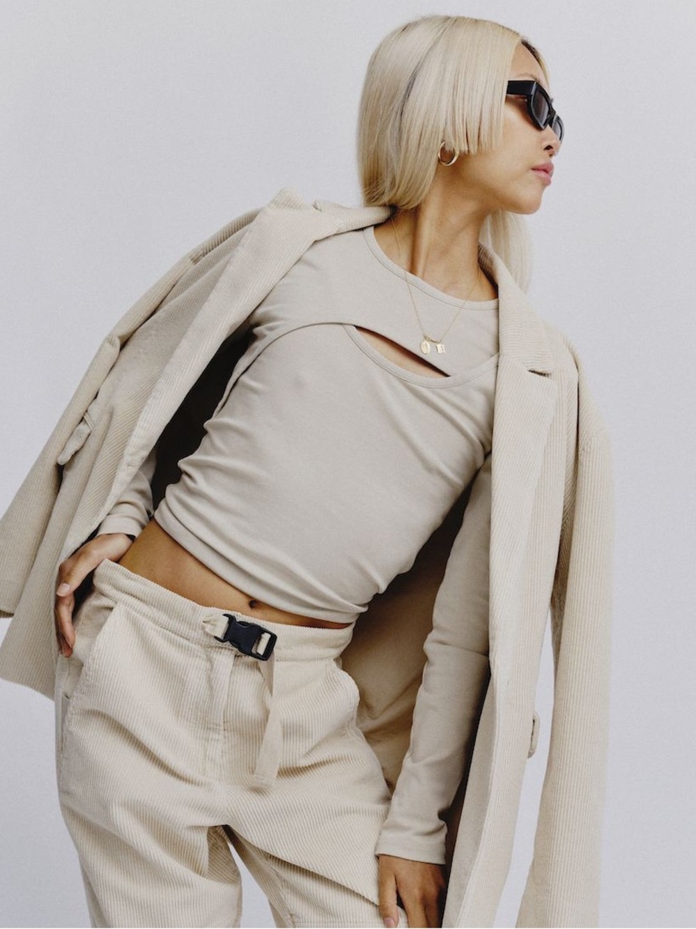 Vanessa Hong x Birgitt Herskind Long Sleeve Cutout Tee in Beige - Minimalist Top
